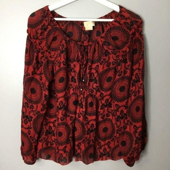 Michael Kors Black Red Blouse Sz M Silk‎ - Picture 1 of 3